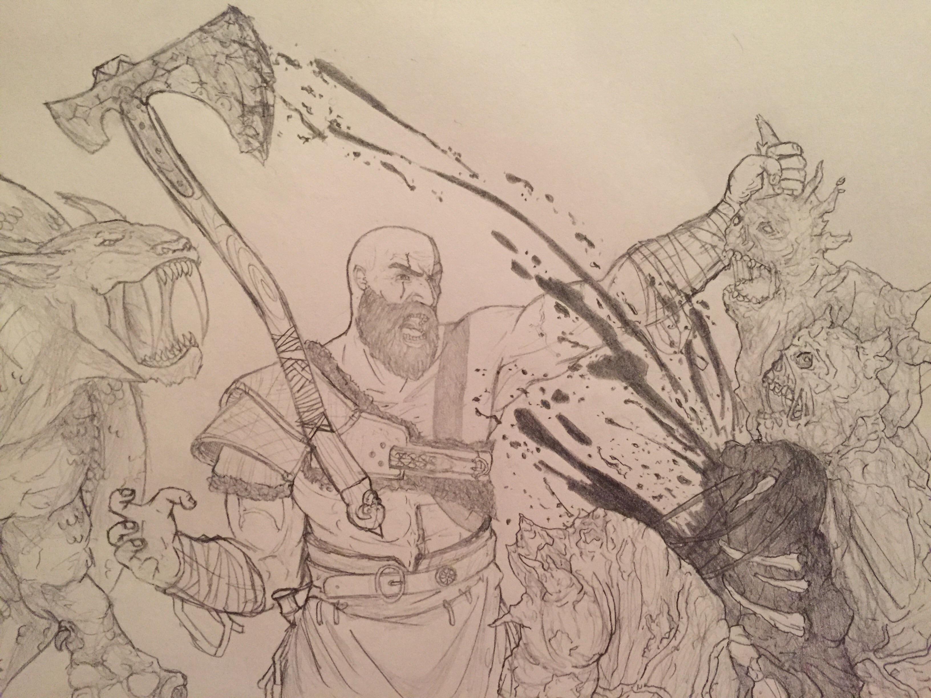 3264x2448 playing god of war for a few hours got me to draw this godofwar - God Of War Drawing