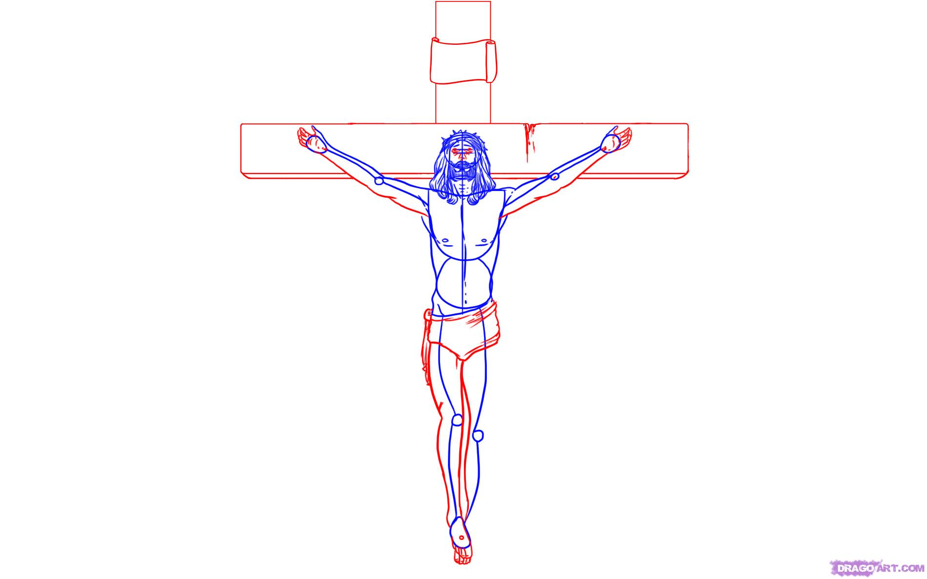 1900x1188 How To Draw Jesus On The Cross, Step - God On Cross Drawing