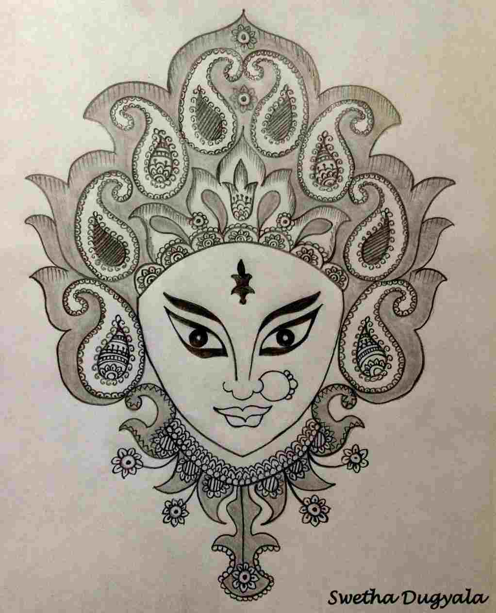 1022x1264 durga sketch of goddess desipainterscomrhdesipainterscom durga - Goddess Drawing