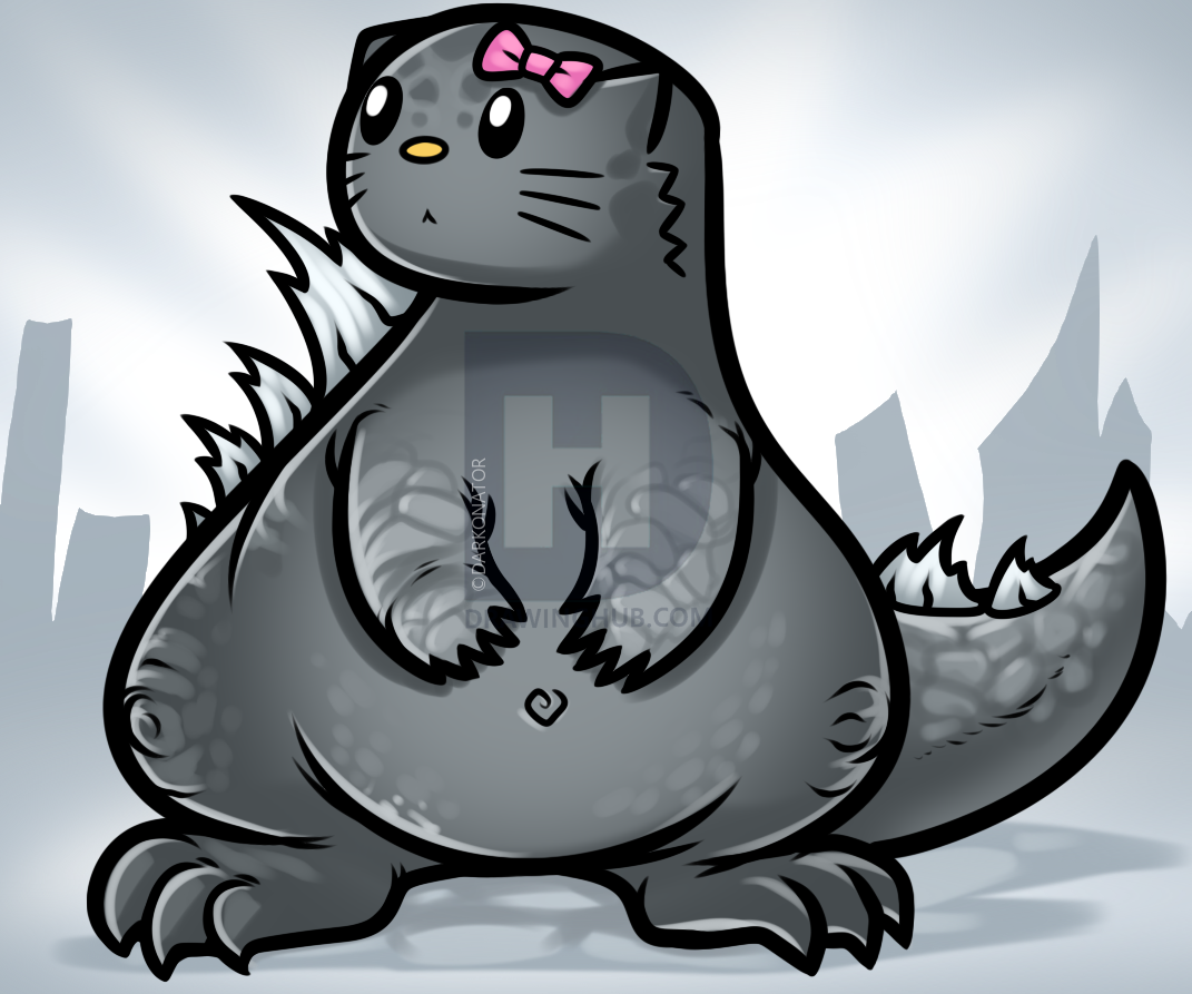 1071x893 How To Draw Godzilla Hello Kitty, Step - Godzilla Drawing
