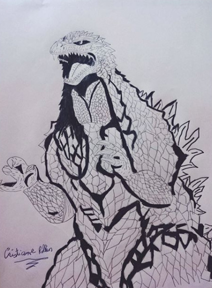 425x576 Cristiane Aparecida - Godzilla Drawing