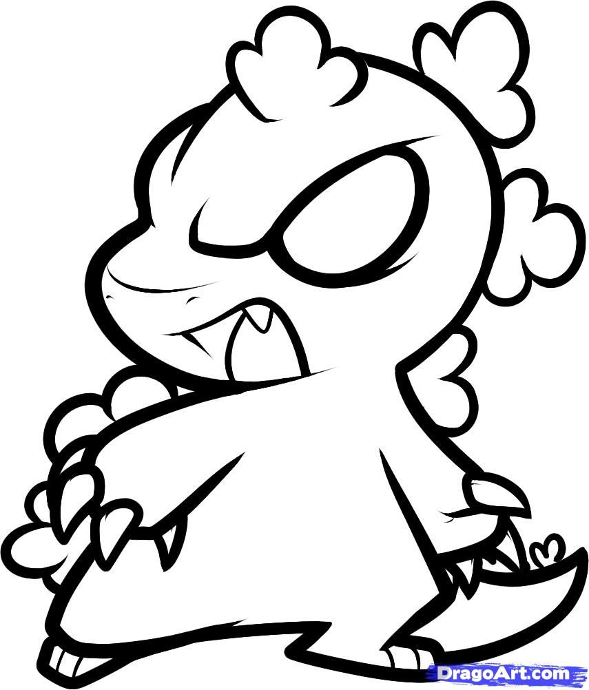 855x1002 How To Draw Chibi Godzilla, Baby Godzilla, Step - Godzilla Drawing Easy