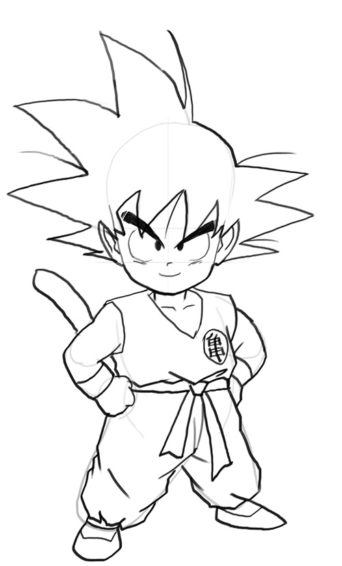 500x827 How To Draw Kid Goku - Goku Drawing