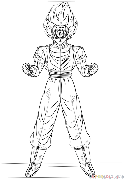 399x575 How To Draw Goku Super Saiyan Step - Goku Drawing Step By Step