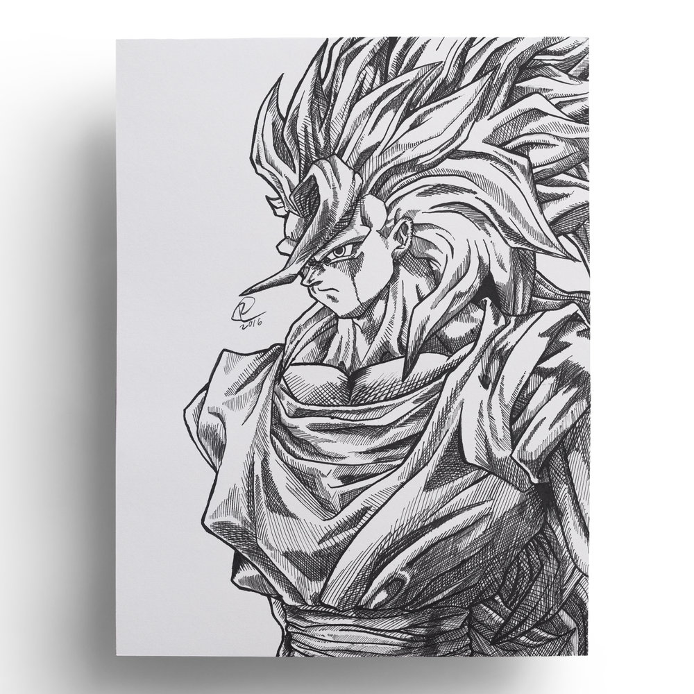 1000x1000 Orozco Design Store Dragon Ball Z Goku Ink Print - Goku Ssj3 Drawing