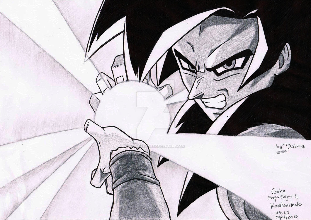 1061x752 Goku Super Saiyan Kamehameha - Goku Super Saiyan 4 Drawing