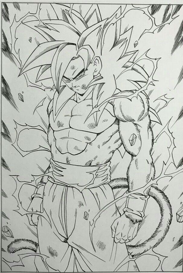 606x901 Super Saiyan Goku Drawing Poss Scratchboards - Goku Super Saiyan 4 Drawing