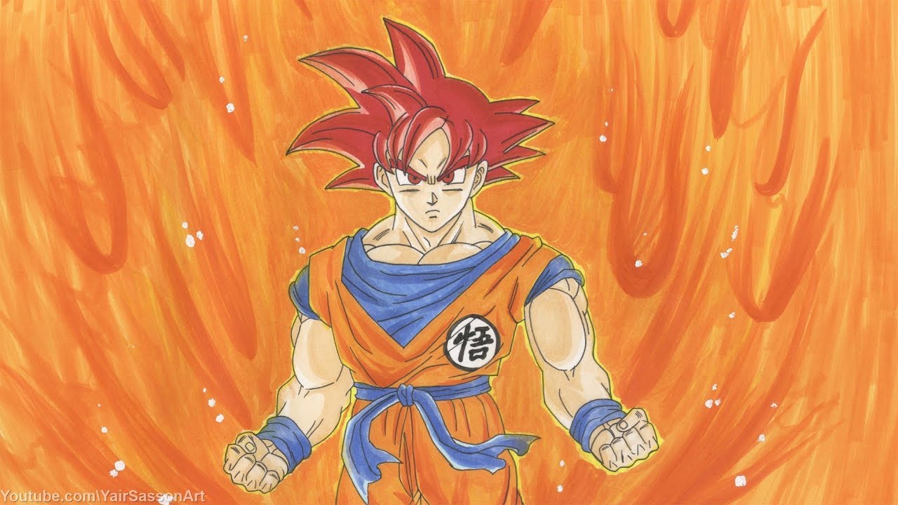 1280x720 Drawing Goku Super Saiyan God - Goku Super Saiyan God Drawing