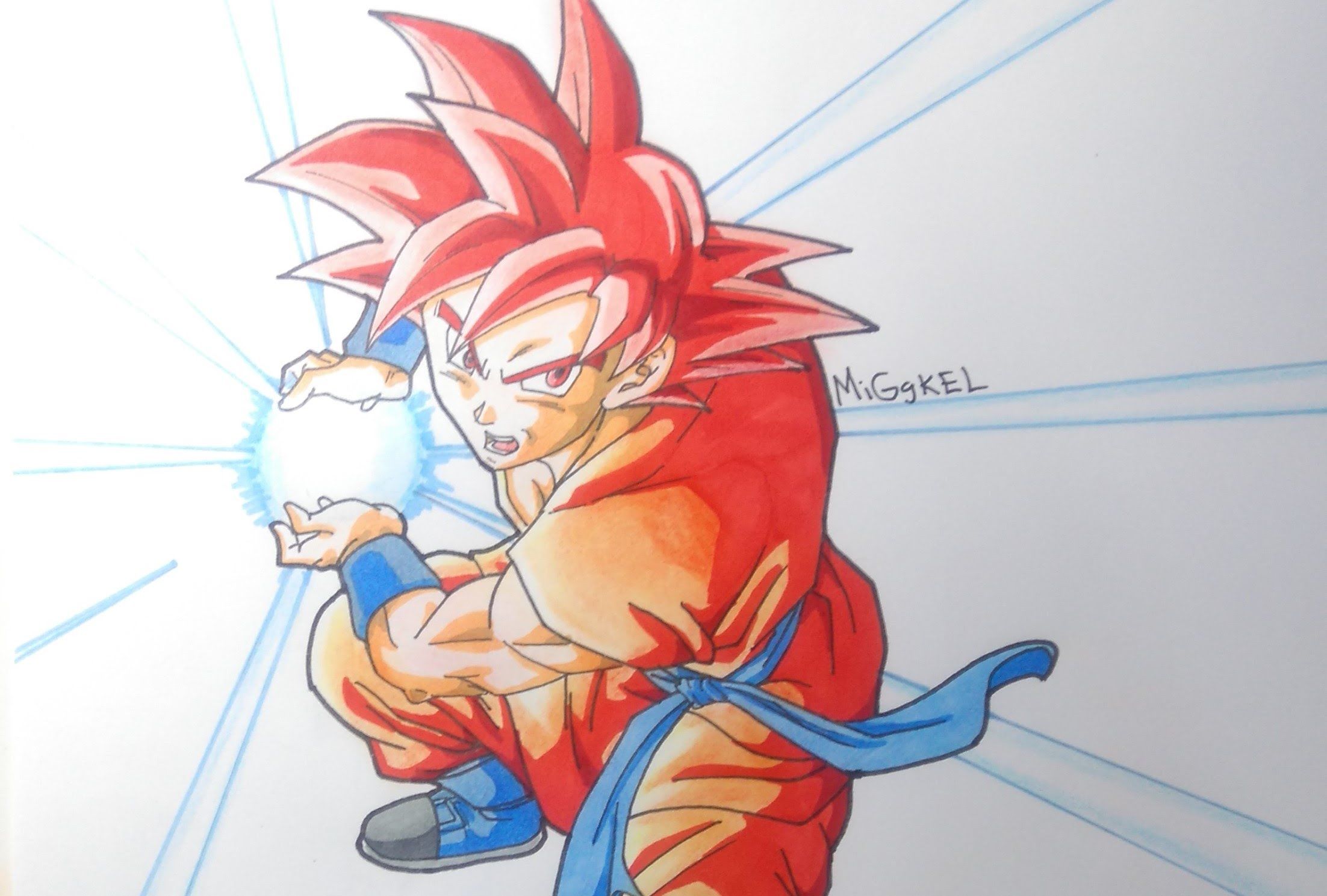 2204x1489 dibujando a goku super saiyan god kame hame ha drawing goku ss - Goku Super Saiyan God Drawing