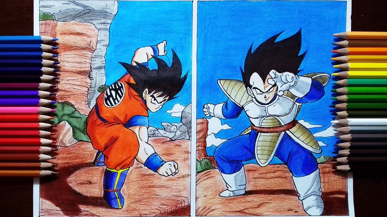 Drawing Goku Vs Vegeta Saiyan Saga - Goku Vs Vegeta Drawing. 