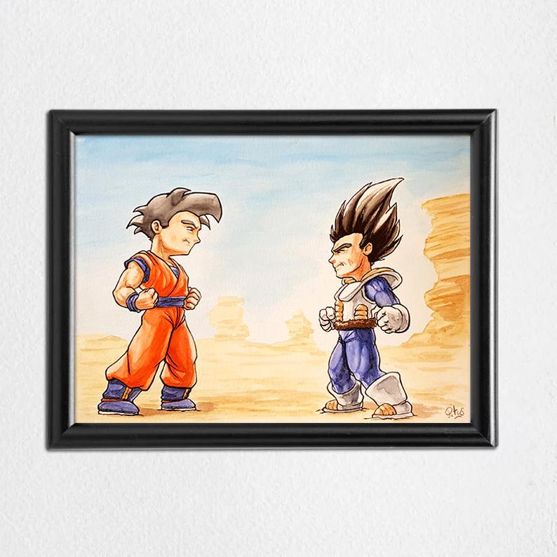 794x794 Drawing Original Watercolor Of Goku Vs Vegeta Etsy - Goku Vs Vegeta Drawing