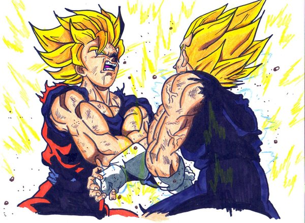 600x438 Vegeta Vs Goku Drawing Hd Wallpaper, Background Images - Goku Vs Vegeta Drawing