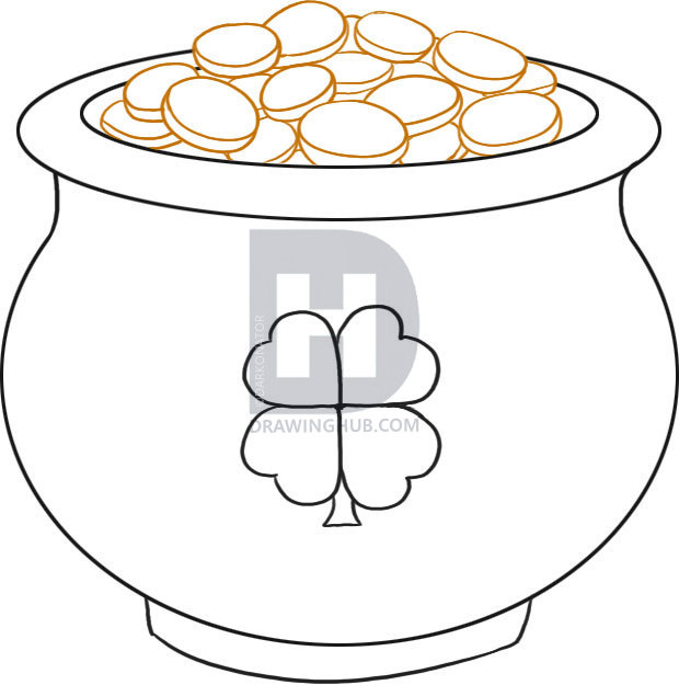 620x625 How To Draw A Pot Of Gold, Step - Gold Drawing