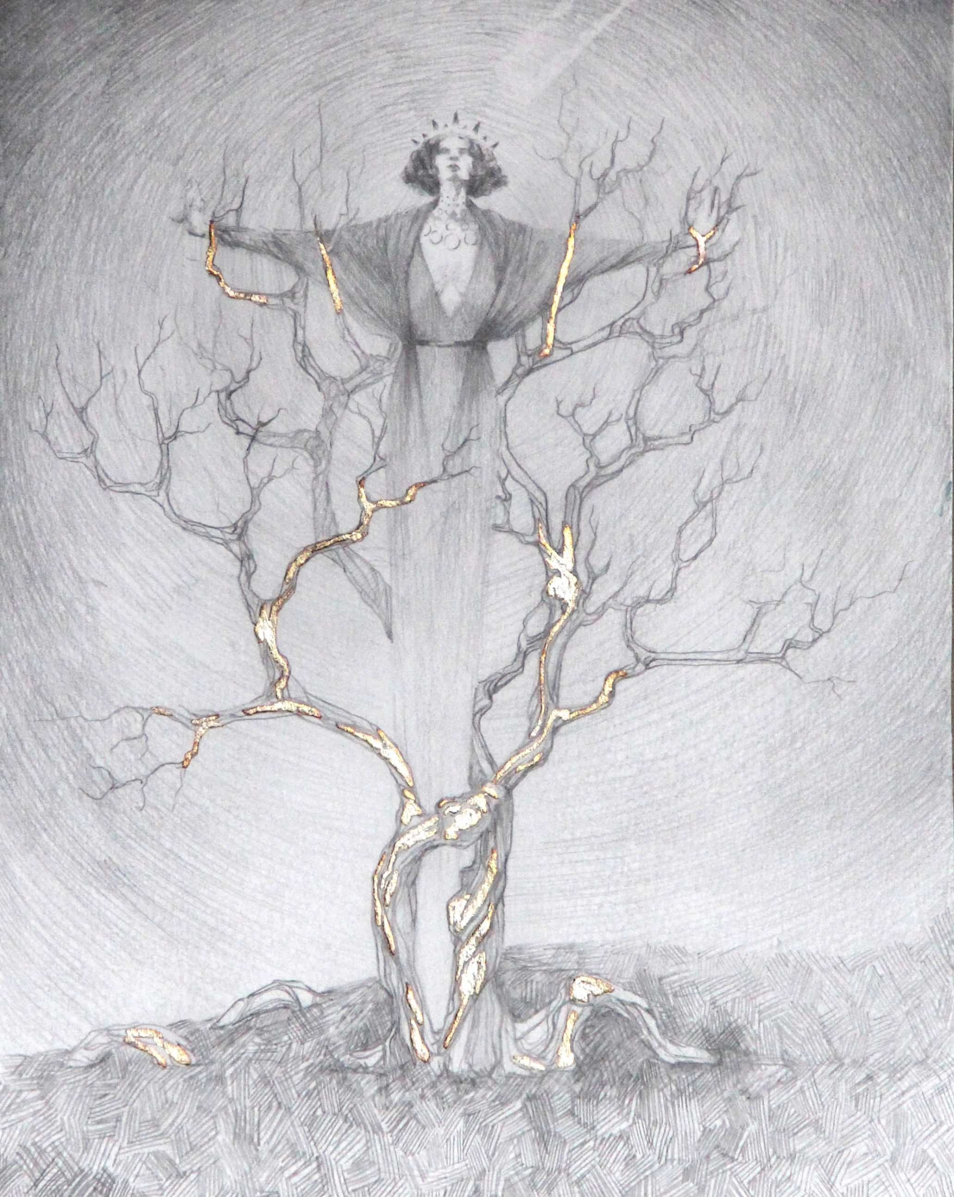 1912x2400 Embellished Drawings Graphite And Gold Leaf Opus Art Supplies - Gold Leaf Drawing