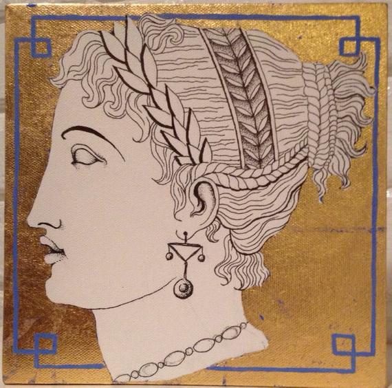 570x564 Sale Empire Style Ink Drawing With Gold Leaf Etsy - Gold Leaf Drawing