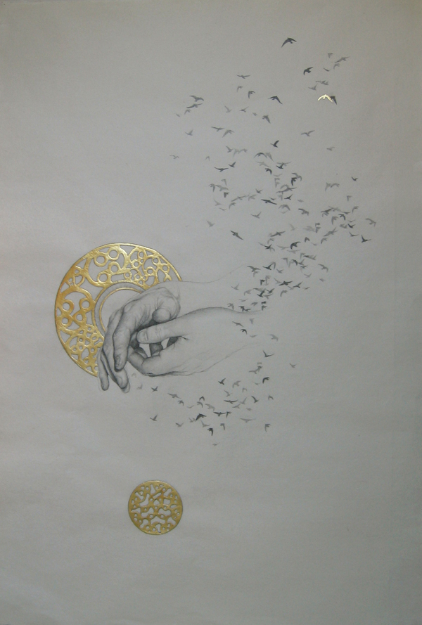 600x889 Amanda Burk Drawing On Washi The Presence Of The Void - Gold Leaf Drawing