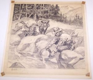 300x257 reinhold h palenske original drawing western scene gold - Gold Panning Drawing