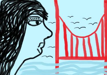 375x263 me and the golden gate bridge painting - Golden Gate Bridge Cartoon Drawing