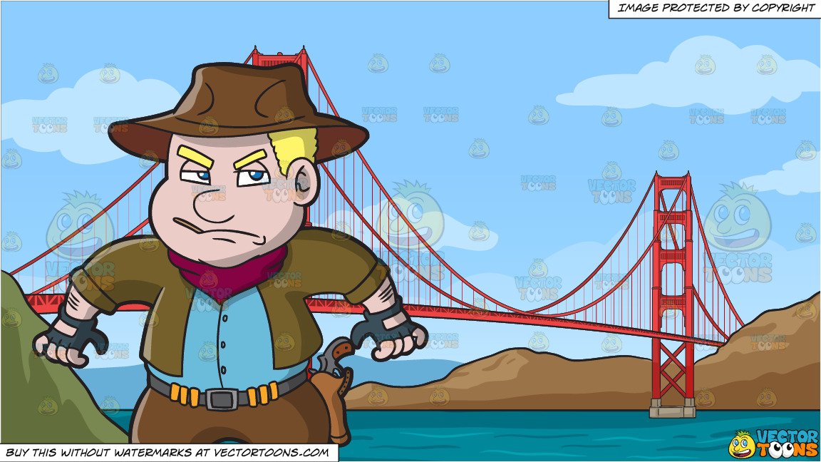 1152x648 a chubby cowboy ready to draw a gun and the golden gate bridge - Golden Gate Bridge Cartoon Drawing