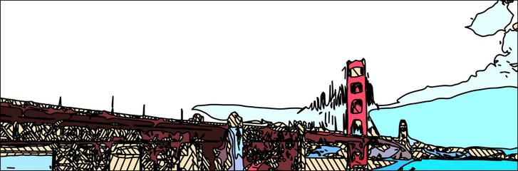 727x240 Timla Photos, Images, Assets Adobe Stock - Golden Gate Bridge Cartoon Drawing