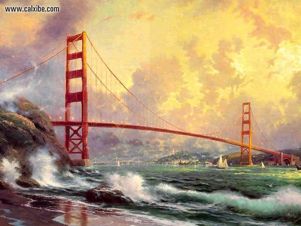 1024x768 drawing painting kinkade golden gate bridge, picture nr - Golden Gate Bridge Drawing