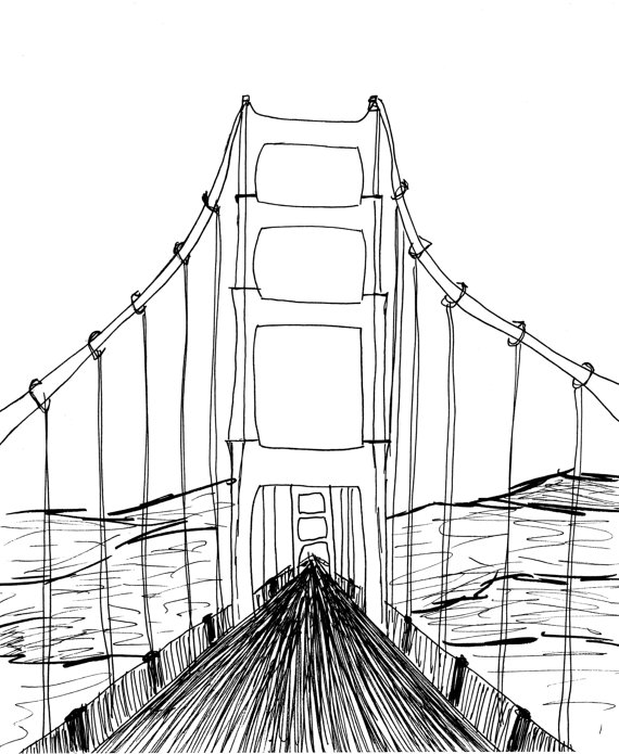 570x695 Golden Gate Clipart Building Bridge - Golden Gate Bridge Drawing Step By Step