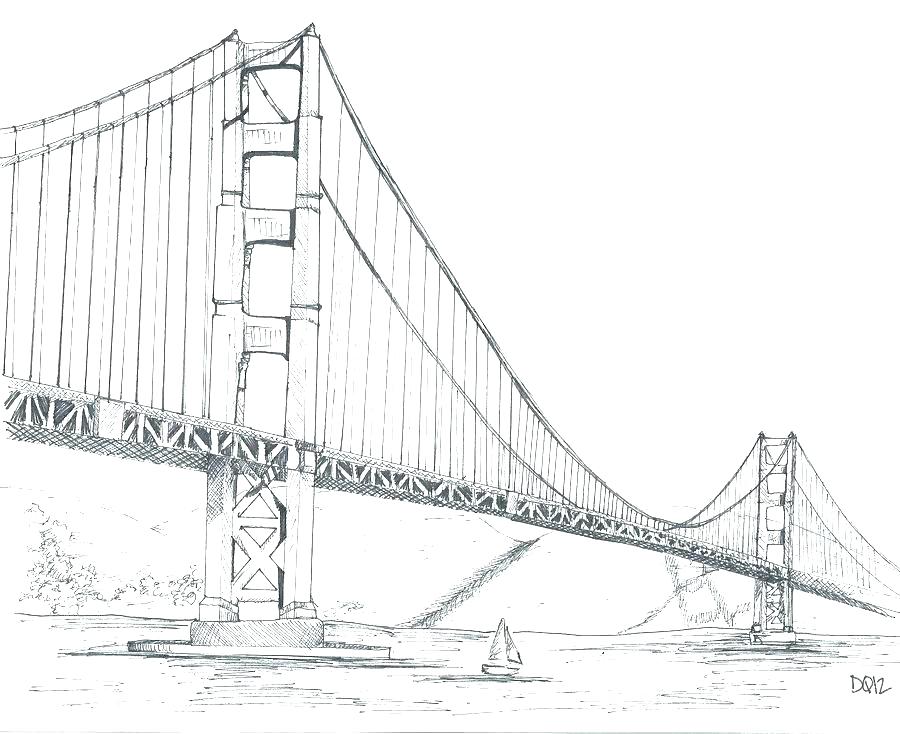 900x734 Sphinx Coloring - Golden Gate Bridge Drawing Step By Step