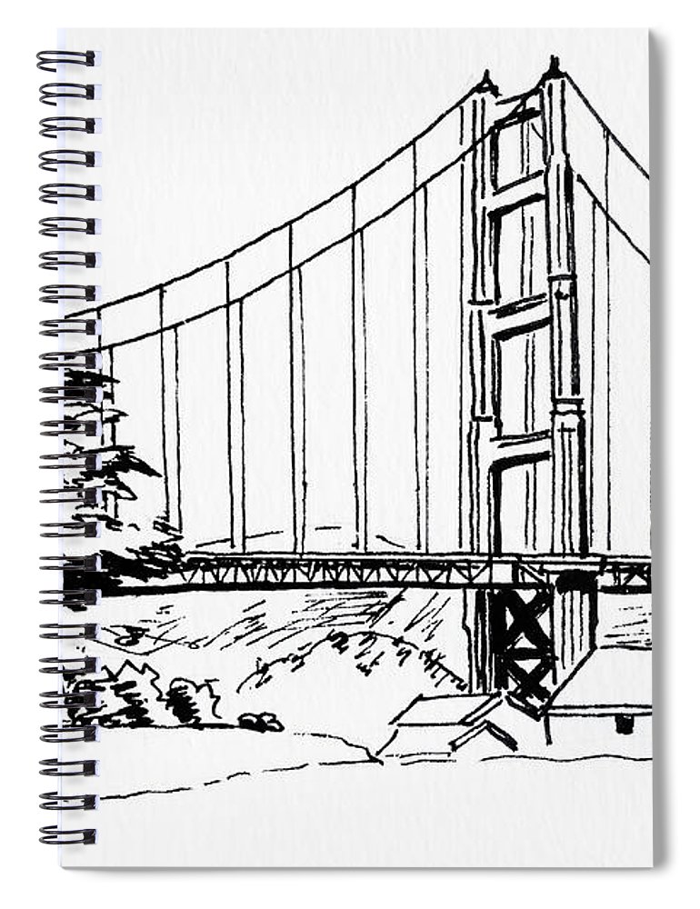 770x1000 Golden Gate Bridge Black N White Spiral Notebook For Sale - Golden Gate Bridge Line Drawing
