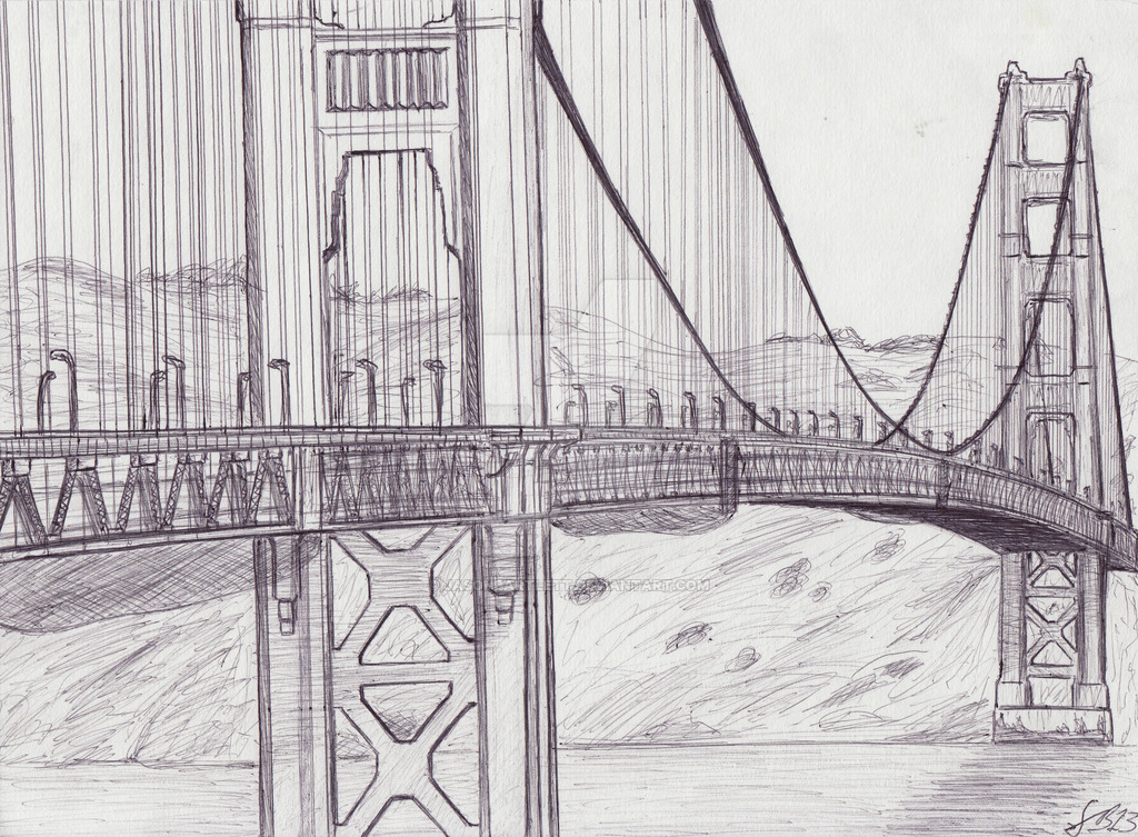 1024x753 Golden Gate Bridge Composition Sketch - Golden Gate Bridge Line Drawing