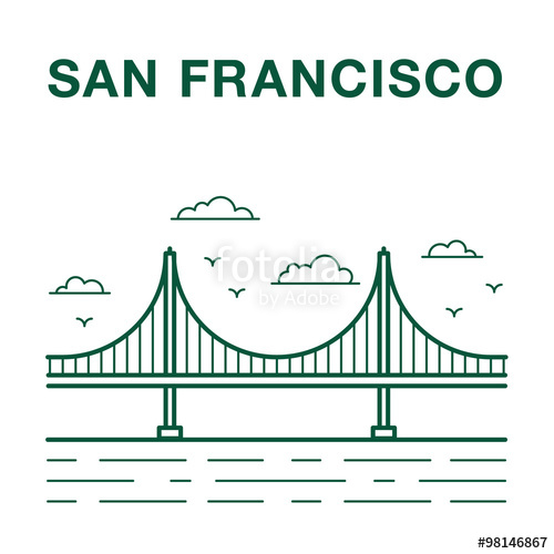 500x500 San Francisco Golden Gate Bridge Line Art Illustration Stock - Golden Gate Bridge Line Drawing