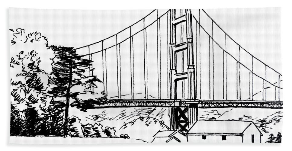 967x500 Golden Gate Bridge Black N White Beach Towel For Sale - Golden Gate Drawing