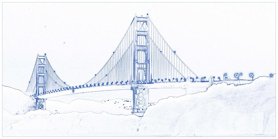900x450 Blueprint Drawing Of Golden Gate Painting - Golden Gate Drawing
