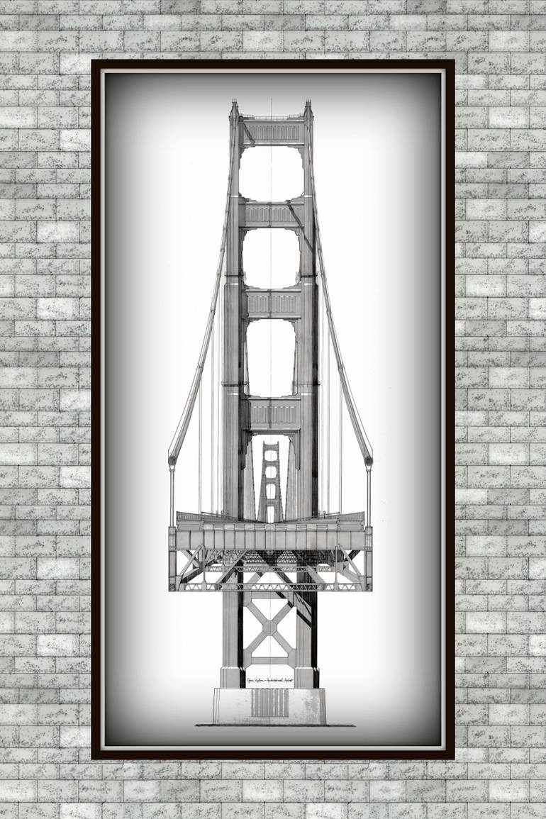 770x1155 Golden Gate Bridge On Stone - Golden Gate Drawing