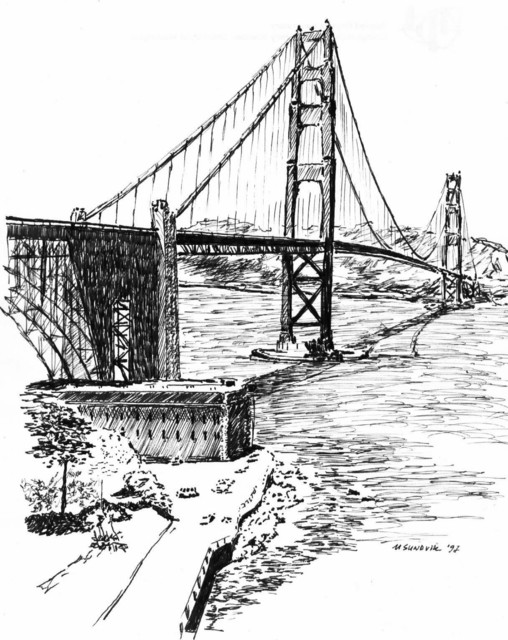 508x640 Michael Garr Artwork Golden Gate Original Drawing Pen - Golden Gate Drawing