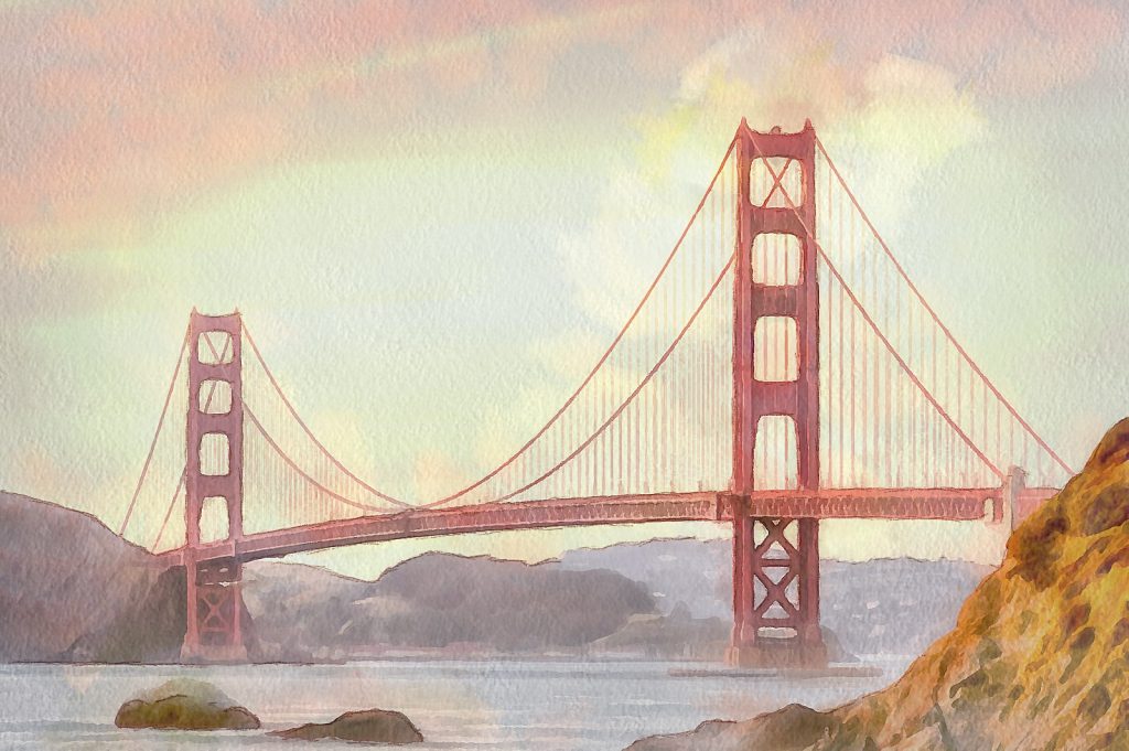 1024x681 The Golden Gate Bridge Wall Art Canvases - Golden Gate Drawing