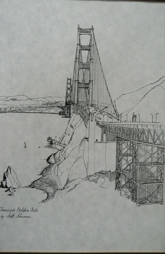 649x1000 Drawing Golden Gate Bridge - Golden Gate Drawing