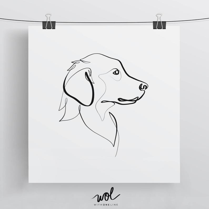 794x794 golden retriever print original one line art minimal dog etsy - Golden Retriever Line Drawing