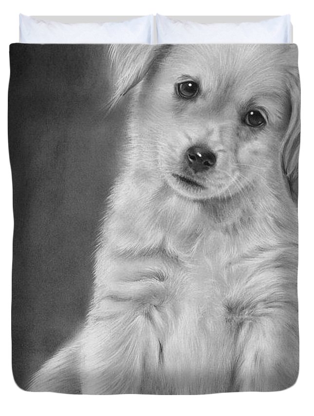645x853 Golden Retriever Puppy Drawing Duvet Cover For Sale - Golden Retriever Puppy Drawing