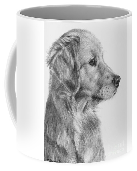 479x600 Golden Retriever Puppy In Charcoal One Coffee Mug For Sale - Golden Retriever Puppy Drawing