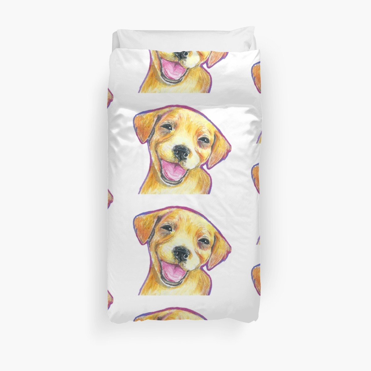 1200x1200 Golden Retriever Puppy Smiling Happy Drawing Duvet Covers - Golden Retriever Puppy Drawing