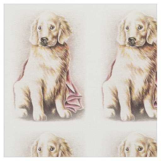 512x512 Golden Retriever Puppy Dog Pet Portrait Drawing Fabric - Golden Retriever Puppy Drawing