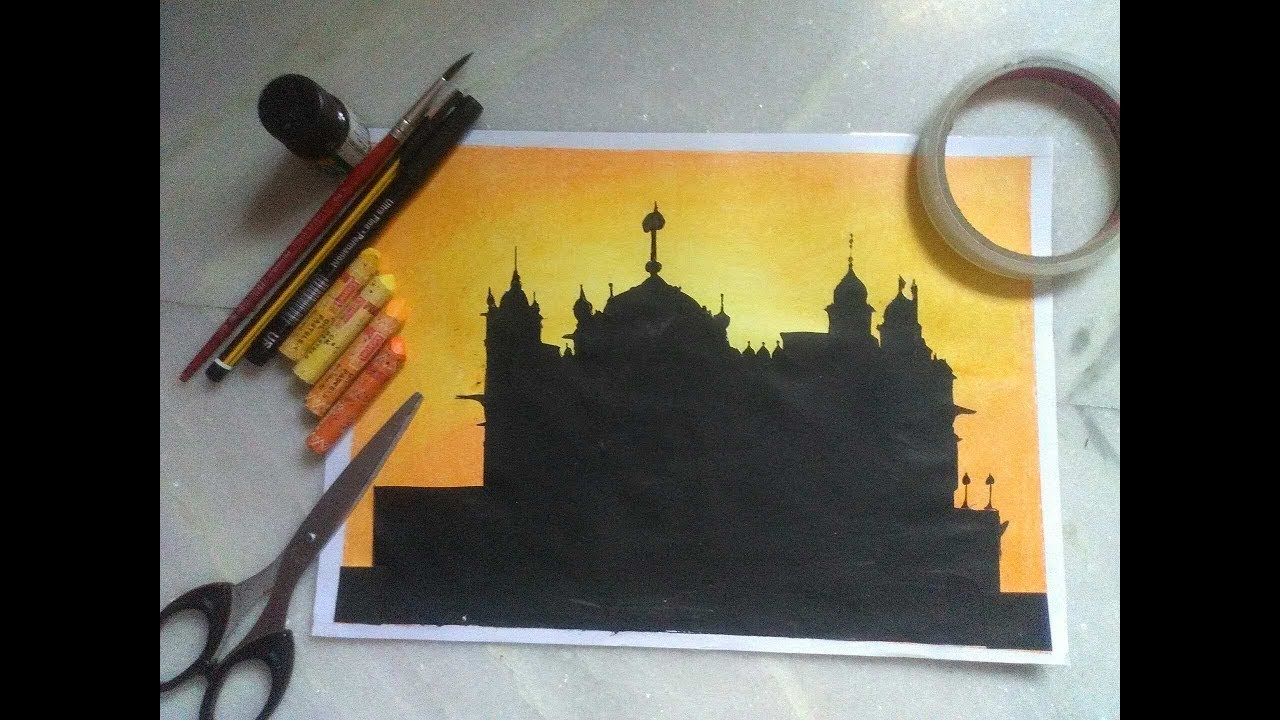 1280x720 Drawing Golden Temple Using Oil Pastels Very Easy - Golden Temple Drawing