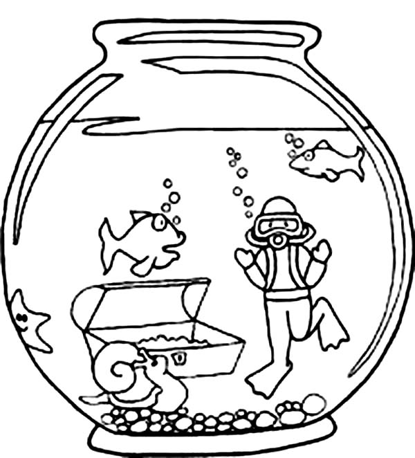 600x662 goldfish bowl coloring page - Goldfish Bowl Drawing