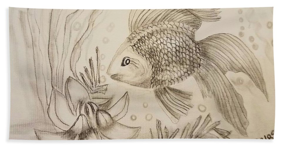 967x500 little goldfish drawing beach towel for sale - Goldfish Drawing