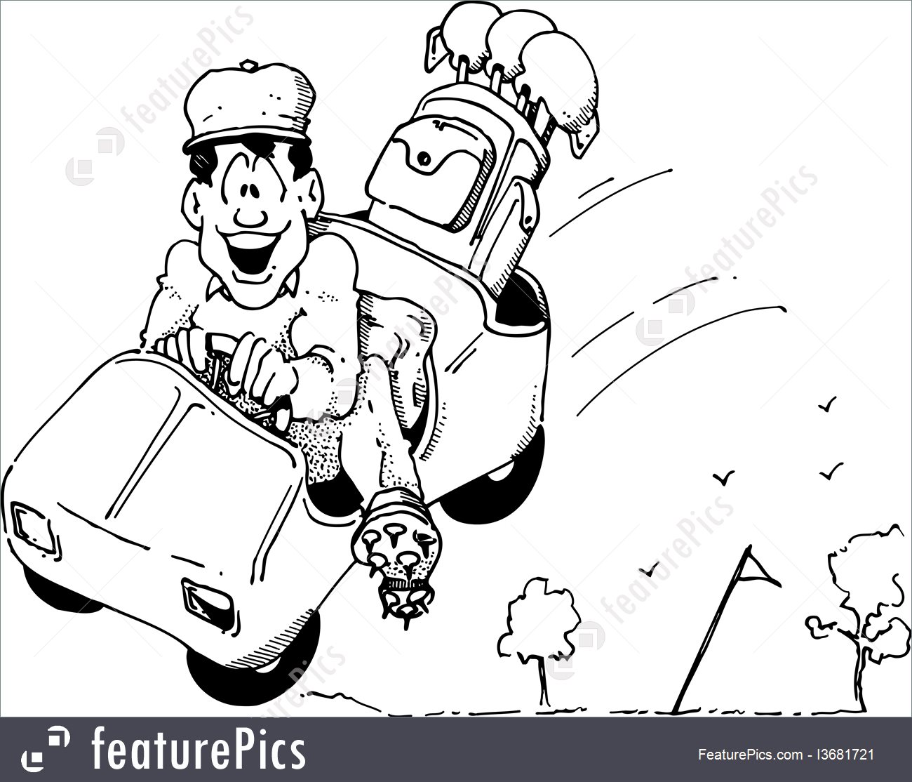 1300x1114 illustration of speeding golf cart - Golf Cart Cartoon Drawing