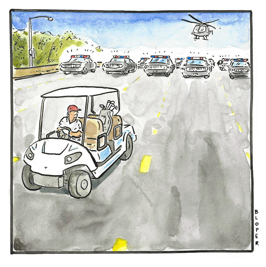 898x900 Trump Flees - Golf Cart Cartoon Drawing