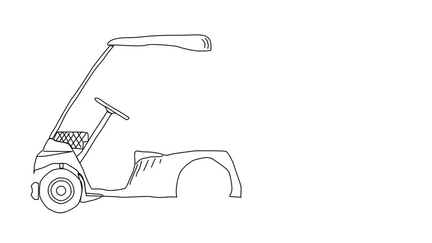 852x480 Animated Sketch Vector Self Drawing Stock Footage Video - Golf Cart Drawing