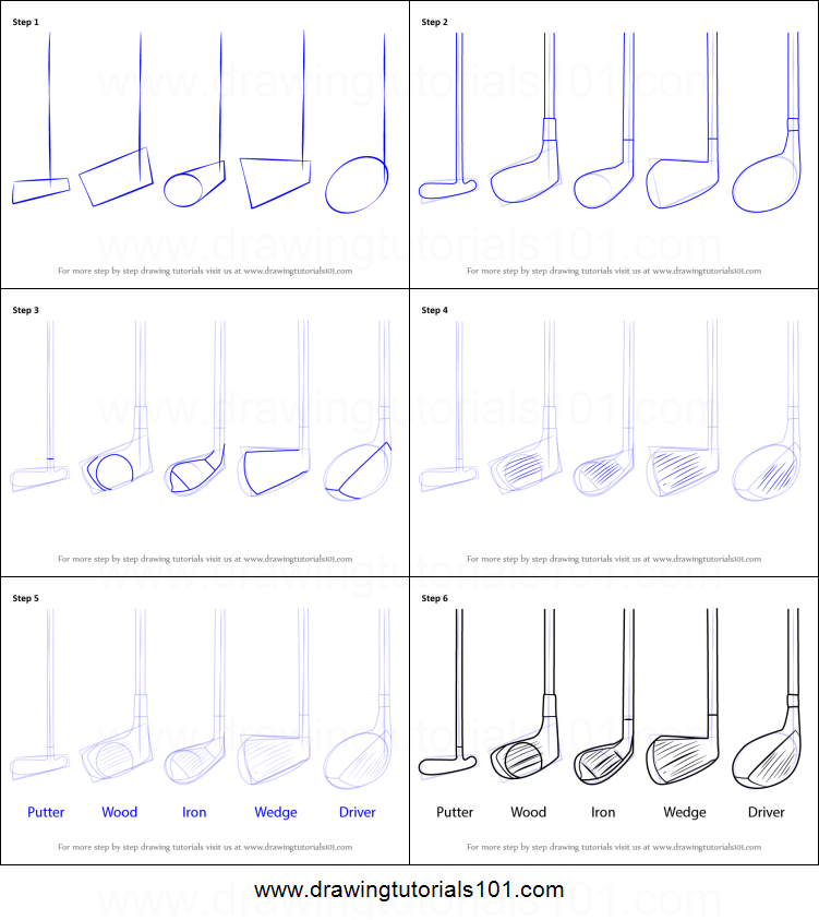 751x843 how to draw golf clubs printable step - Golf Club Drawing