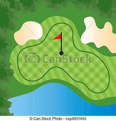 450x470 golf course hole with bunkers and water - Golf Course Drawing