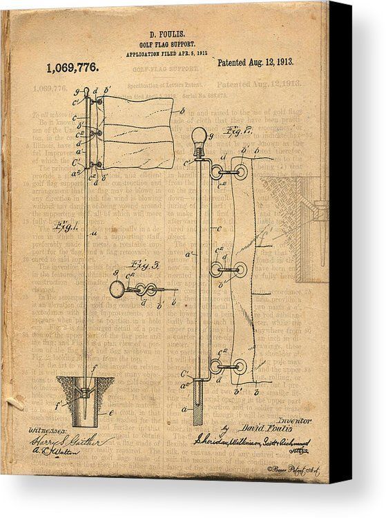559x750 golf flag patent drawing art canvas print antique vintage - Golf Flag Drawing